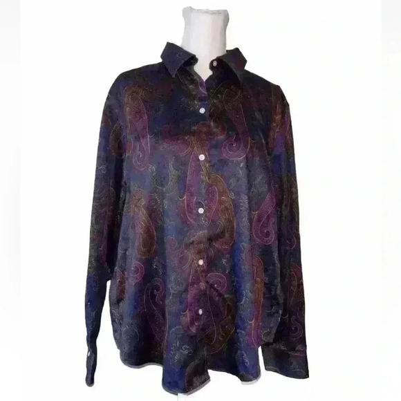 Womens Lauren Ralph Lauren Paisley Button Down Shirt Blouse Multi Color - Picture 1 of 15